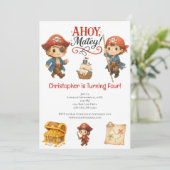 Pirate Boys 4e Verjaardag Schattig Trend Kaart (Staand voorkant)