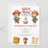 Pirate Boys 4th Birthday Schattige Trendy Kaart (Voorkant)