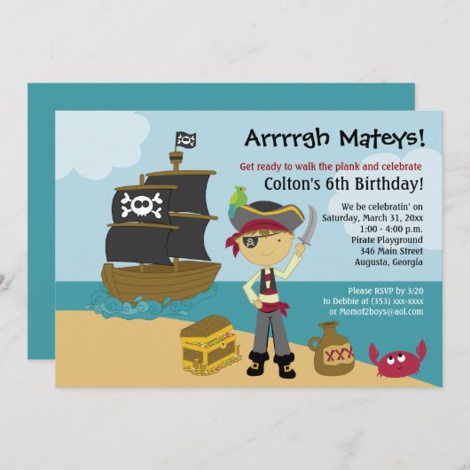 Pirate Boy's Birthday Invitation 5x7 Kaart (Voorkant / Achterkant)