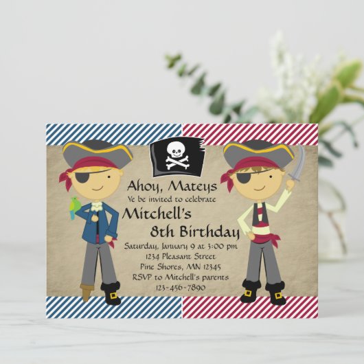 Pirate Boys Verjaardag Uitnodigingen (Staand voorkant)