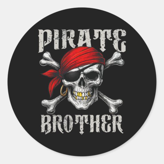 Pirate Brother Jolly Roger Vlag en Skull Crossbon Ronde Sticker (Voorkant)