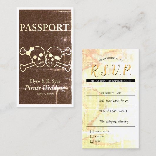 pirate bruiloft rsvp inserts visitekaartje (Voorkant / Achterkant)