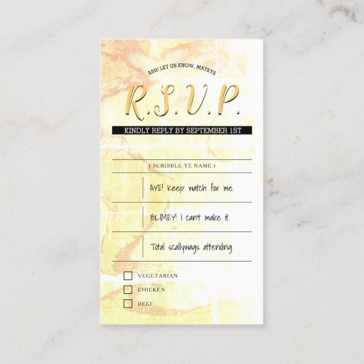 pirate bruiloft rsvp inserts visitekaartje (Achterkant)