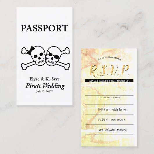pirate bruiloft rsvp inserts visitekaartje (Voorkant / Achterkant)