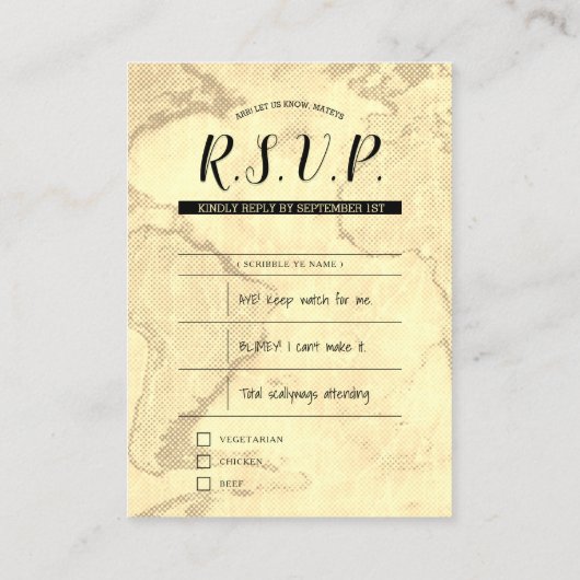 pirate bruiloft rsvp inserts visitekaartje (Achterkant)