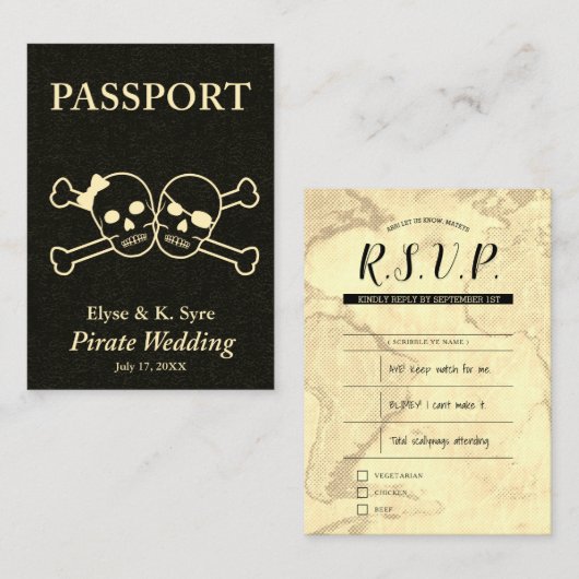 pirate bruiloft rsvp inserts visitekaartje (Voorkant / Achterkant)
