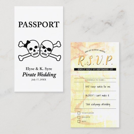 pirate bruiloft rsvp inserts visitekaartje (Voorkant / Achterkant)