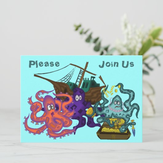 Pirate Buried Treasure Underwater Life Invitation Kaart (Staand voorkant)