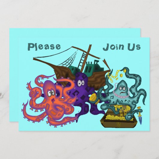 Pirate Buried Treasure Underwater Life Invitation Kaart (Voorkant / Achterkant)