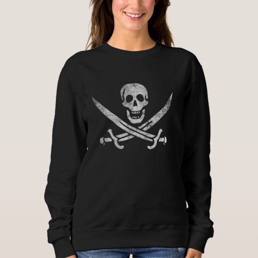 Pirate Calico Jack Flag Jolly Roger Distress Gra Trui (Voorkant)