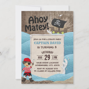 Pirate Captain Ahoy Boy 8th Birthday Party Kaart