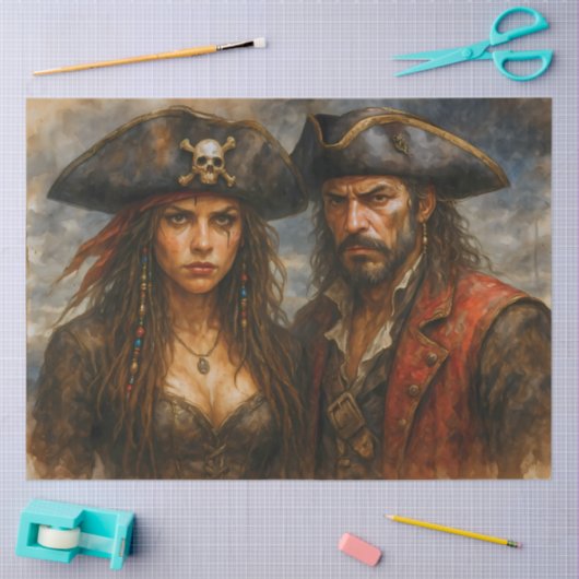 Pirate Captain and Queen Rustic Nautical Decoupage Tissuepapier (Craft)