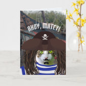 PIRATE CAPTAIN CAT BIRTHDAY-Wenskaarten Kaart (Gele Bloem)
