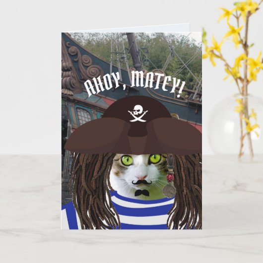 PIRATE CAPTAIN CAT BIRTHDAY-Wenskaarten Kaart (Gele Bloem)