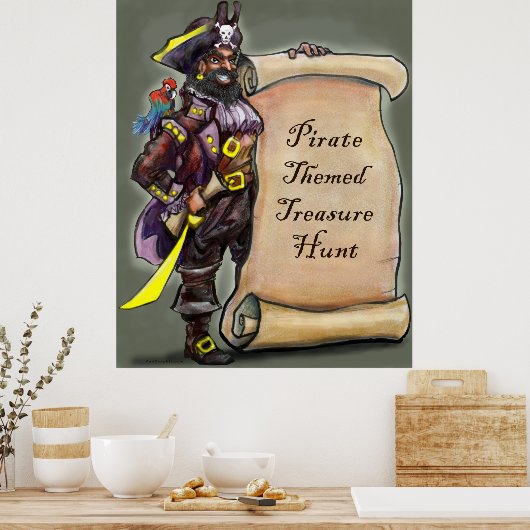 Pirate Captain met Treasure Hunt Scroll Poster (Keuken)
