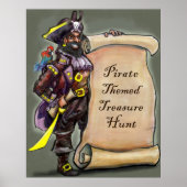 Pirate Captain met Treasure Hunt Scroll Poster (Voorkant)