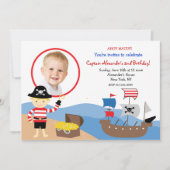 Pirate Captain Photo Birthday Party Invitations Kaart (Voorkant)