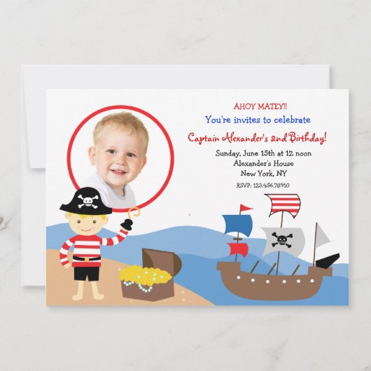 Pirate Captain Photo Birthday Party Invitations Kaart (Voorkant)