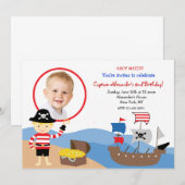 Pirate Captain Photo Birthday Party Invitations Kaart (Voorkant / Achterkant)