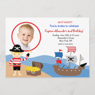 Pirate Captain Photo Birthday Party Invitations Kaart
