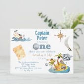Pirate Captain Schattige Eerste Verjaardag Kaart (Staand voorkant)