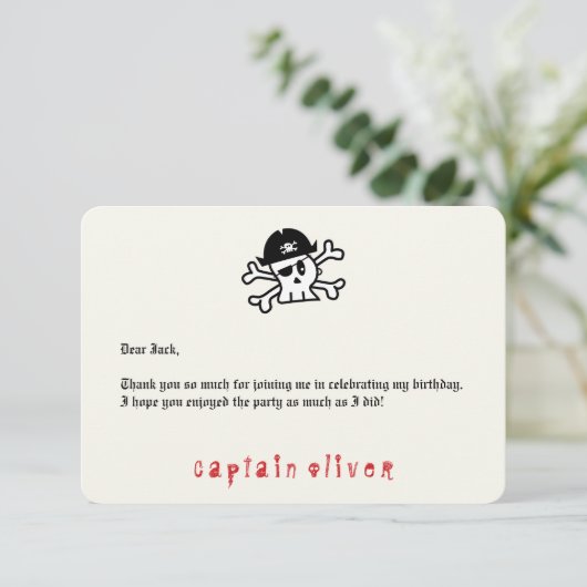 Pirate Captain Skull Kids Verjaardag Dank u kaart (Staand voorkant)