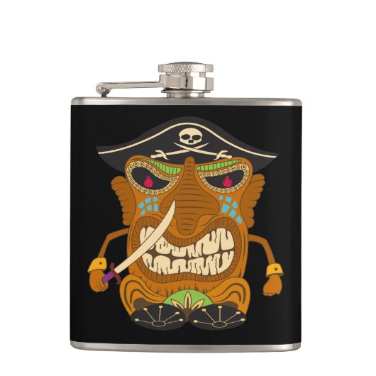 Pirate Captain, Tiki Standbeeld, Grappig Zwart Heupfles (Voorkant)