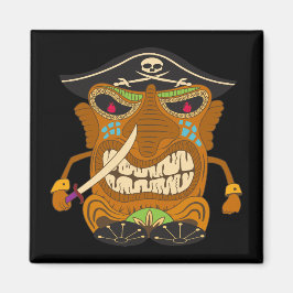 Pirate Captain, Tiki Standbeeld, Grappig Zwart Magneet
