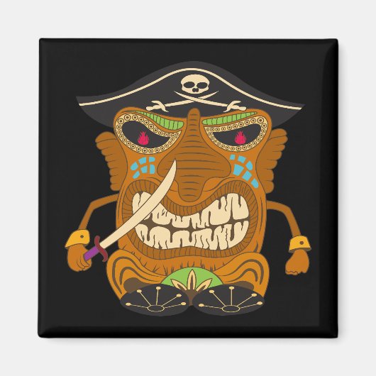 Pirate Captain, Tiki Standbeeld, Grappig Zwart Magneet (Voorkant)
