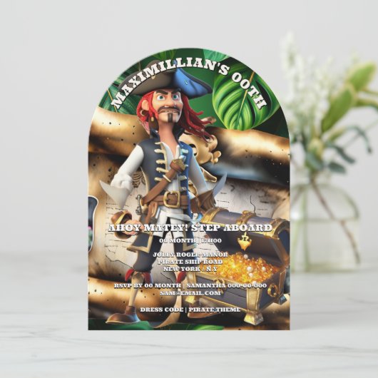 Pirate captain treasure chest boys theme birthday  kaart (Staand voorkant)