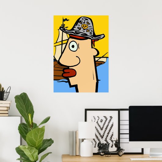 Pirate Cartoon Head Poster (Thuiskantoor)