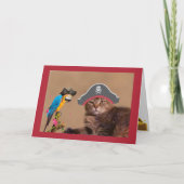 Pirate Cat and Parrot Birthday Kaart (Voorkant)