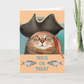 Pirate Cat en Fish Halloween Kaart (Voorkant)