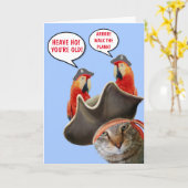 Pirate Cat en Rude Parrots Funny Birthday Kaart (Gele Bloem)