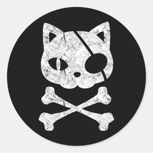  Pirate Cat Kitten Halloween Skull Cross Bo Ronde Sticker (Voorkant)