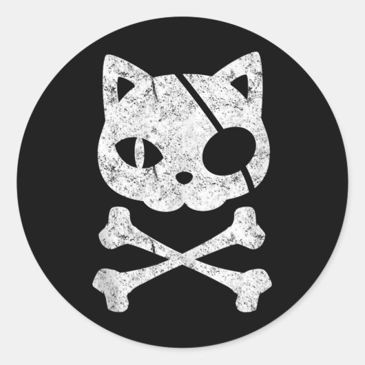  Pirate Cat Kitten Halloween Skull Cross Bo Ronde Sticker (Voorkant)