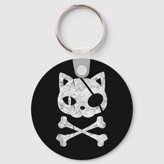  Pirate Cat Kitten Halloween Skull Cross Bo Sleutelhanger (Voorkant)