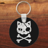  Pirate Cat Kitten Halloween Skull Cross Bo Sleutelhanger (Voorkant)