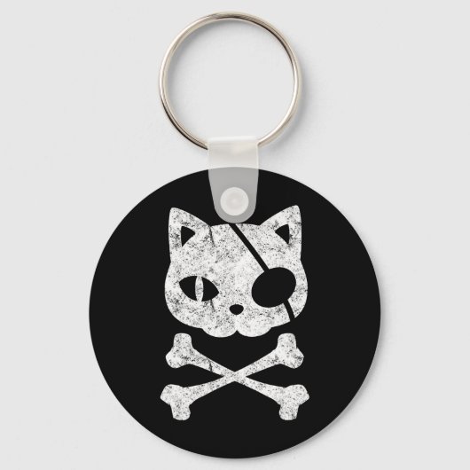 Pirate Cat Kitten Halloween Skull Cross Bo Sleutelhanger (Voorkant)