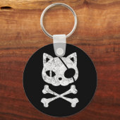 Pirate Cat Kitten Halloween Skull Cross Bo Sleutelhanger (Voorkant)