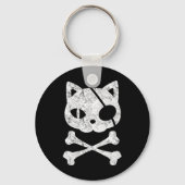  Pirate Cat Kitten Halloween Skull Cross Bo Sleutelhanger (Voorkant)