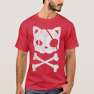  Pirate Cat Kitten Halloween Skull Cross Bo T-shirt