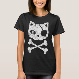  Pirate Cat Kitten Halloween Skull Cross Bo T-shirt