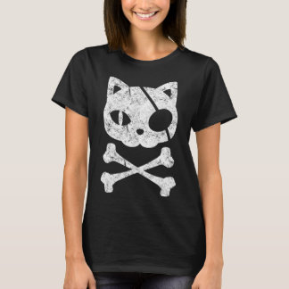  Pirate Cat Kitten Halloween Skull Cross Bo T-shirt