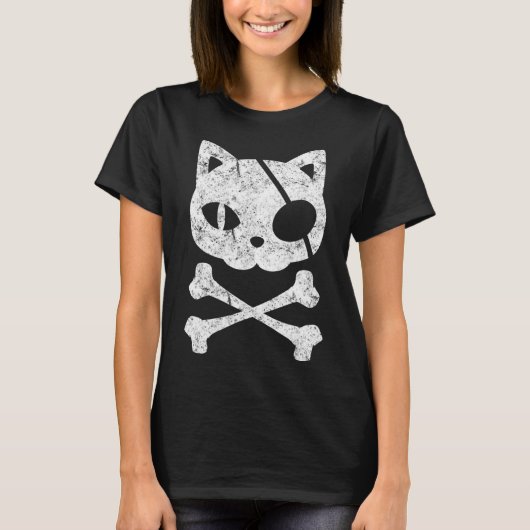 Pirate Cat Kitten Halloween Skull Cross Bo T-shirt (Voorkant)