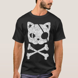 Pirate Cat Kitten Halloween Skull Cross Bo T-shirt