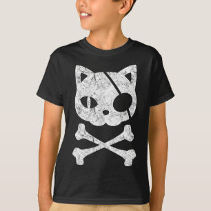  Pirate Cat Kitten Halloween Skull Cross Bo T-shirt