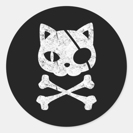 Pirate Cat Kitten Halloween Skull Cross-Botten Ronde Sticker (Voorkant)
