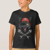 Pirate Cat Kitten Skull Crossbones Halloween zwart T-shirt (Voorkant)