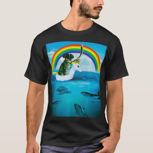 Pirate Cat on Unicorn Float Shirt Funny Laser Cat (Voorkant)